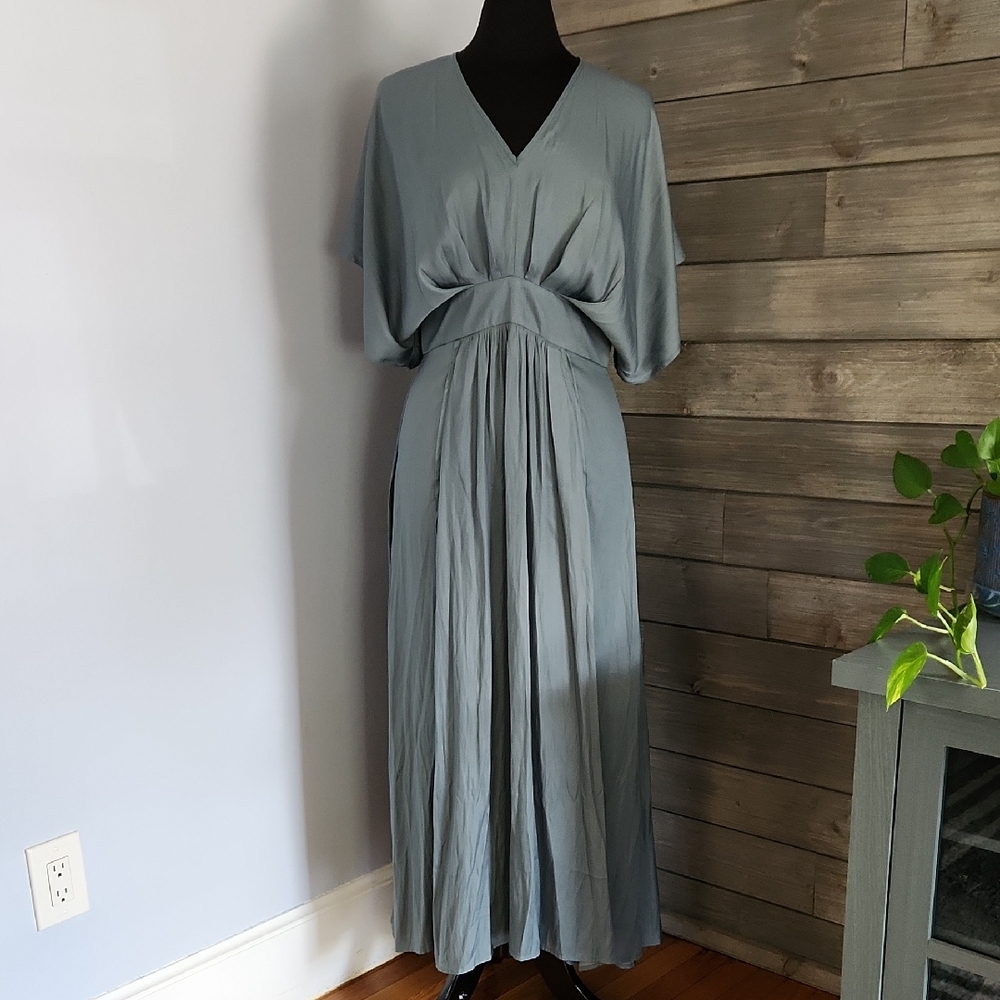 Chic Grecian Goddess Maxi Dress Kimono Sleeves | Dusty Teal | Grade & Gather M - Picture 3 of 9
